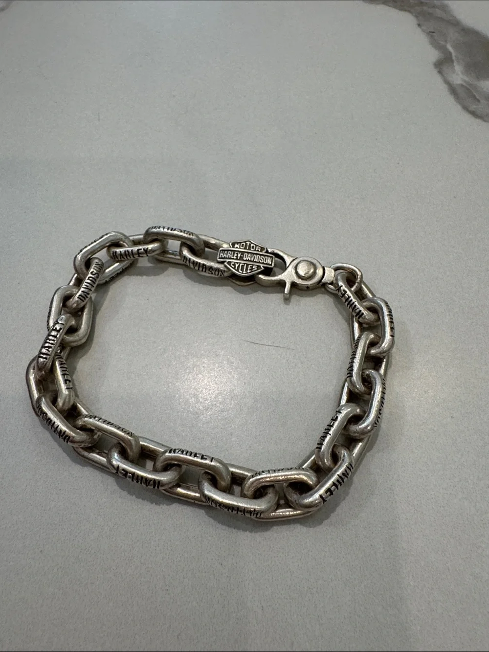 Harley-Davidson Antique Silver-Tone Engraved Link Bracelet for Men